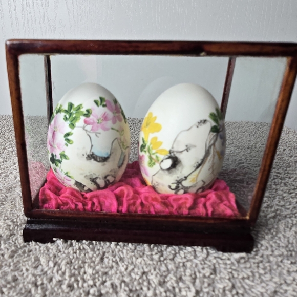 Other - Decorative Two Floral Egg Set with Display Case